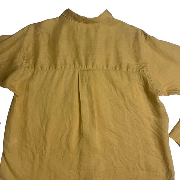 UniQlo Women's Linen Button Down Shirt Size XL Collared Cuff Sleeve Yellow - Picture 5 of 7